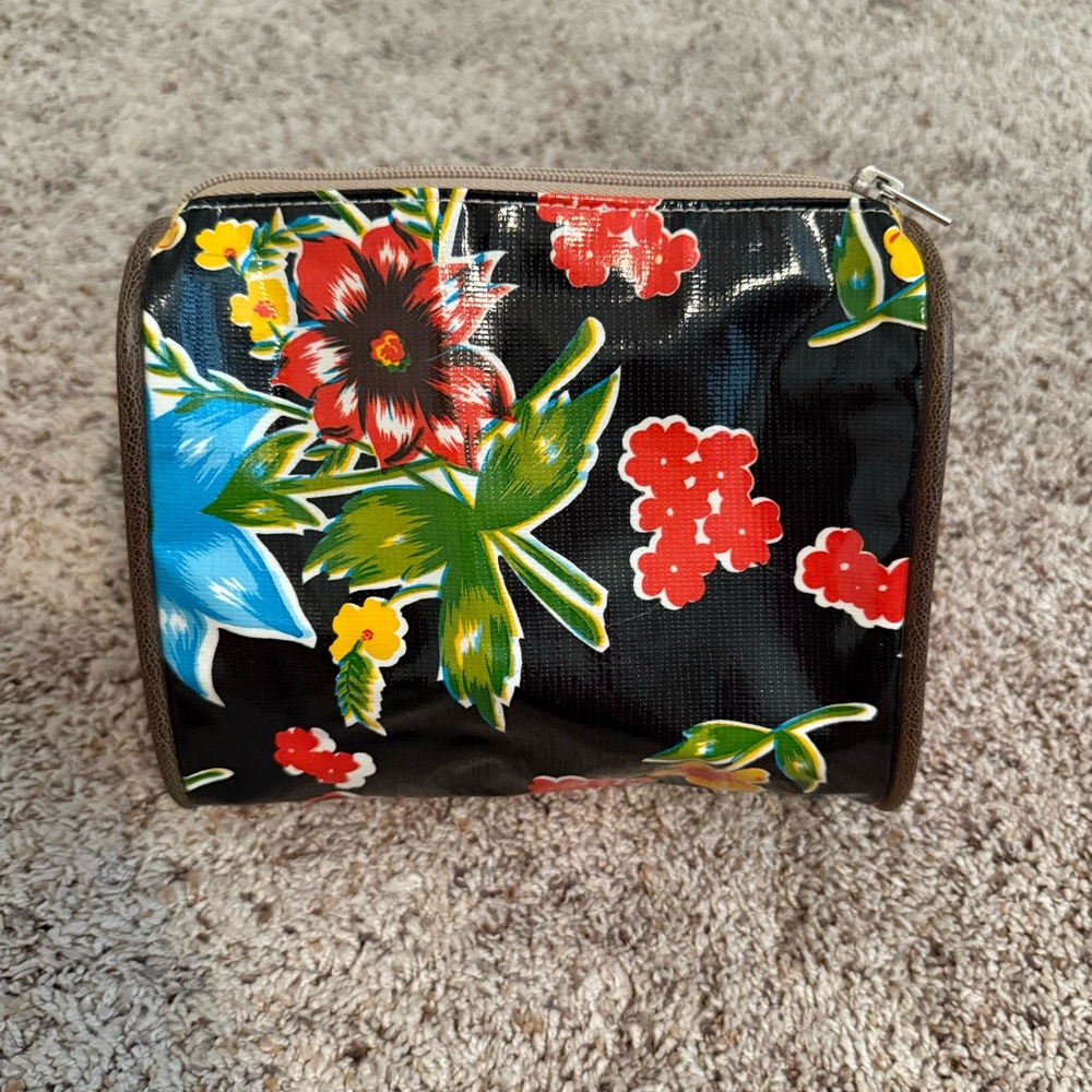Consuela Black and Red Cosmetic Bag Vibrant Floral Design